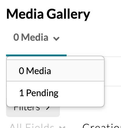 Screenshot of the Pending tab under the Media Gallery pulldown menu.