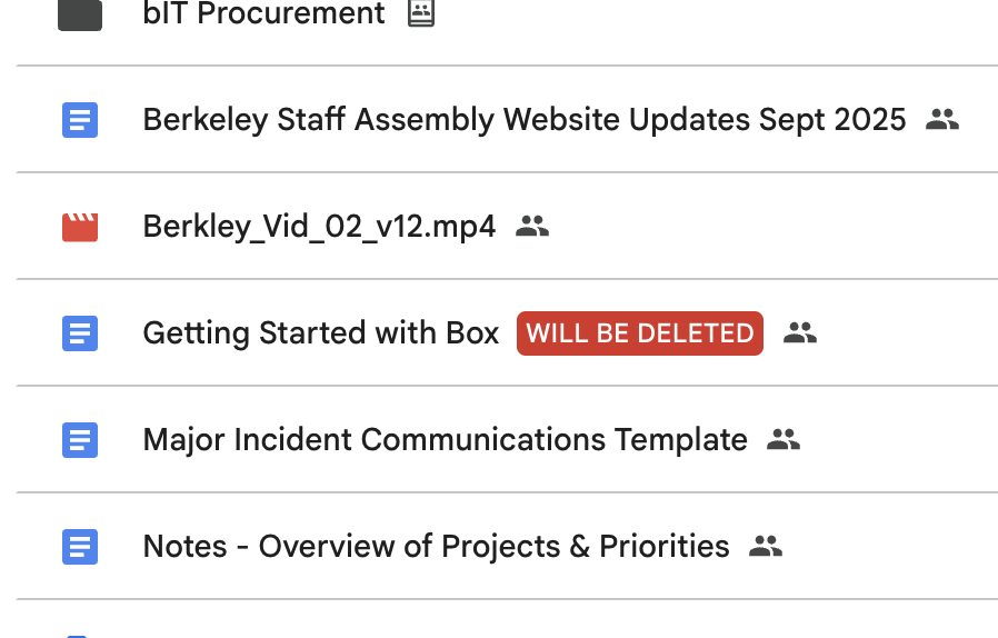 A screenshot of a list of files, one of which shows a red box to the right of the file name. The red box says will be deleted.