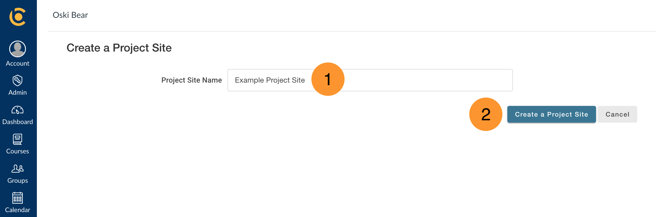 Screenshot of Create a Project Site screen