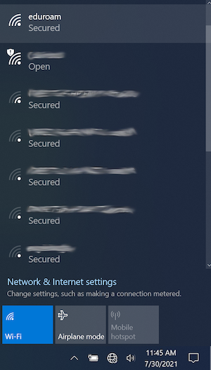 Windows 10 Available WiFi Networks List