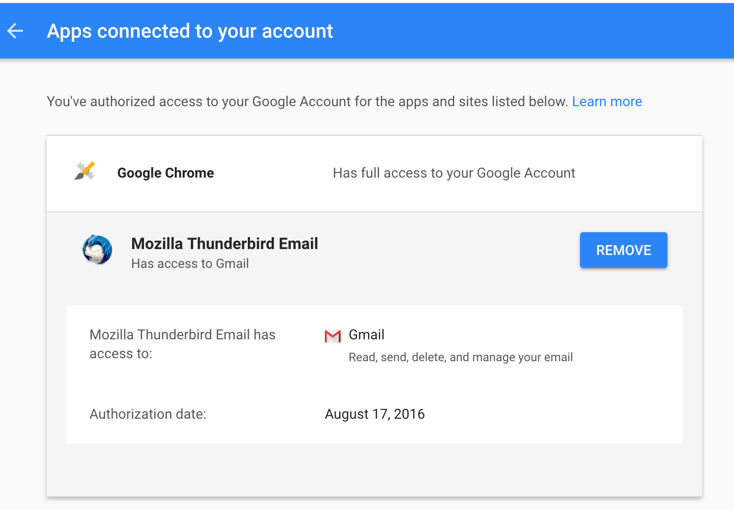 Apps connected to your account