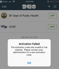 Smart phone screen capture shows Activation Failed error.