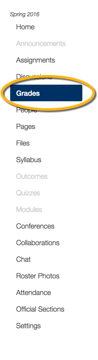 Screenshot of "Grades" link in the Course Navigation menu