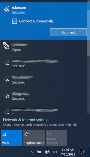Windows 10 Connect to Wifi Option