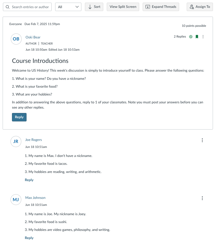 Screenshot of a bCourses discussion.