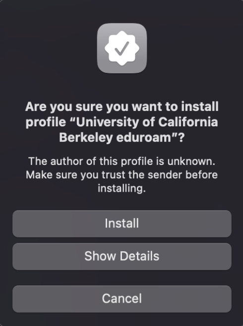 macOS Confirmation of Installation Request