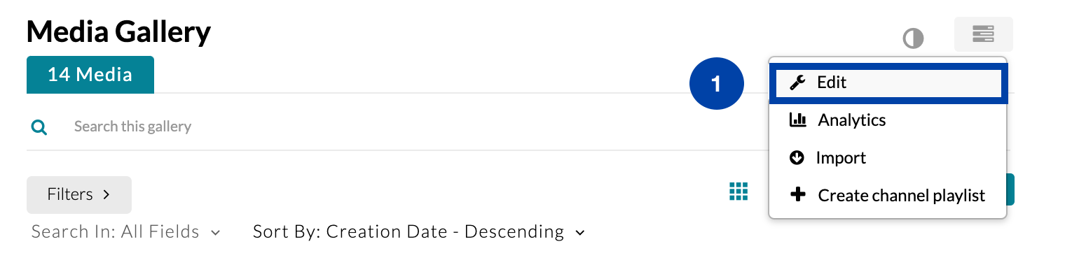 "Edit"selected in Media Gallery Channel Actions menu