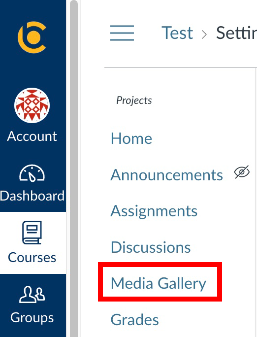 Screenshot of Media Gallery highlighted in course navigation