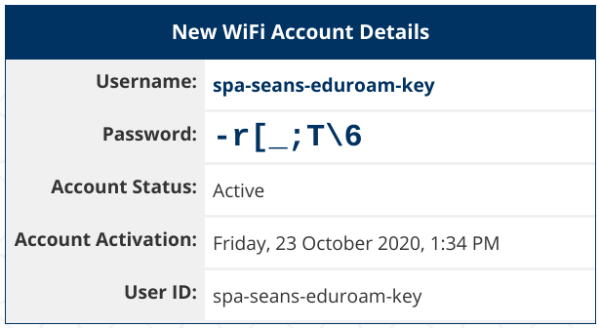 WiFi Keys Create Account Created