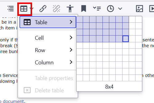Table icon in menu bar