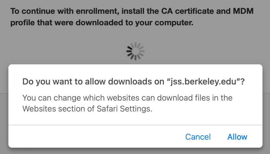 Screenshot of pop up asking to allow the downloads