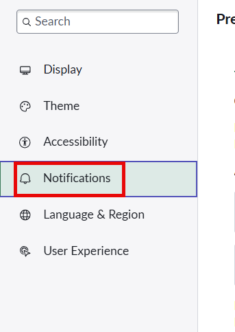 Notifications is highlighted