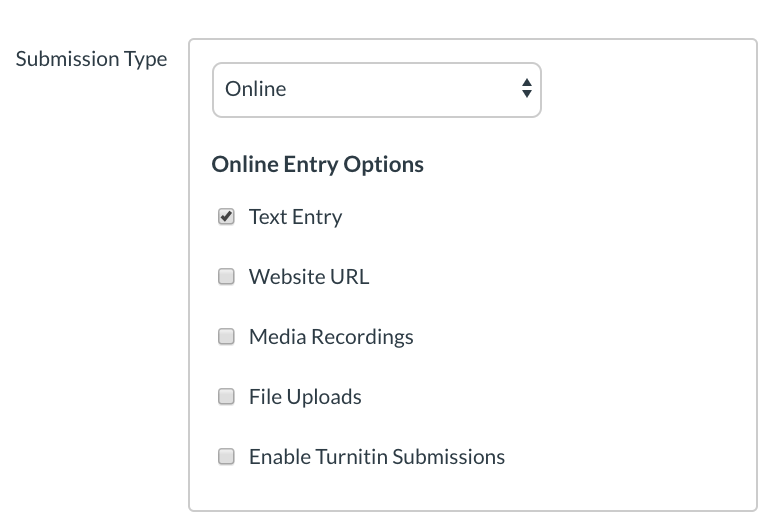 Quiz Submission Type options with Text Entry selected