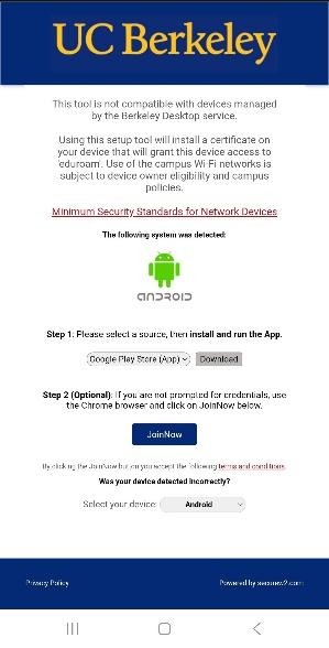 UC Berkeley SecureW2 Enrollment Login Page