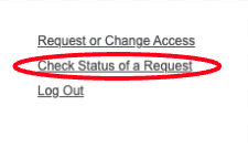 Shows a circle around the link for "check status of a request"