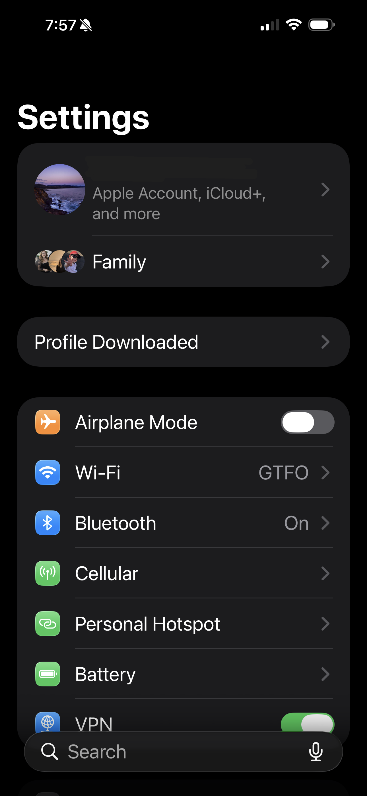 iOS Settings Screen