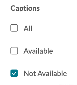 Captions filter with "Not Available" selected