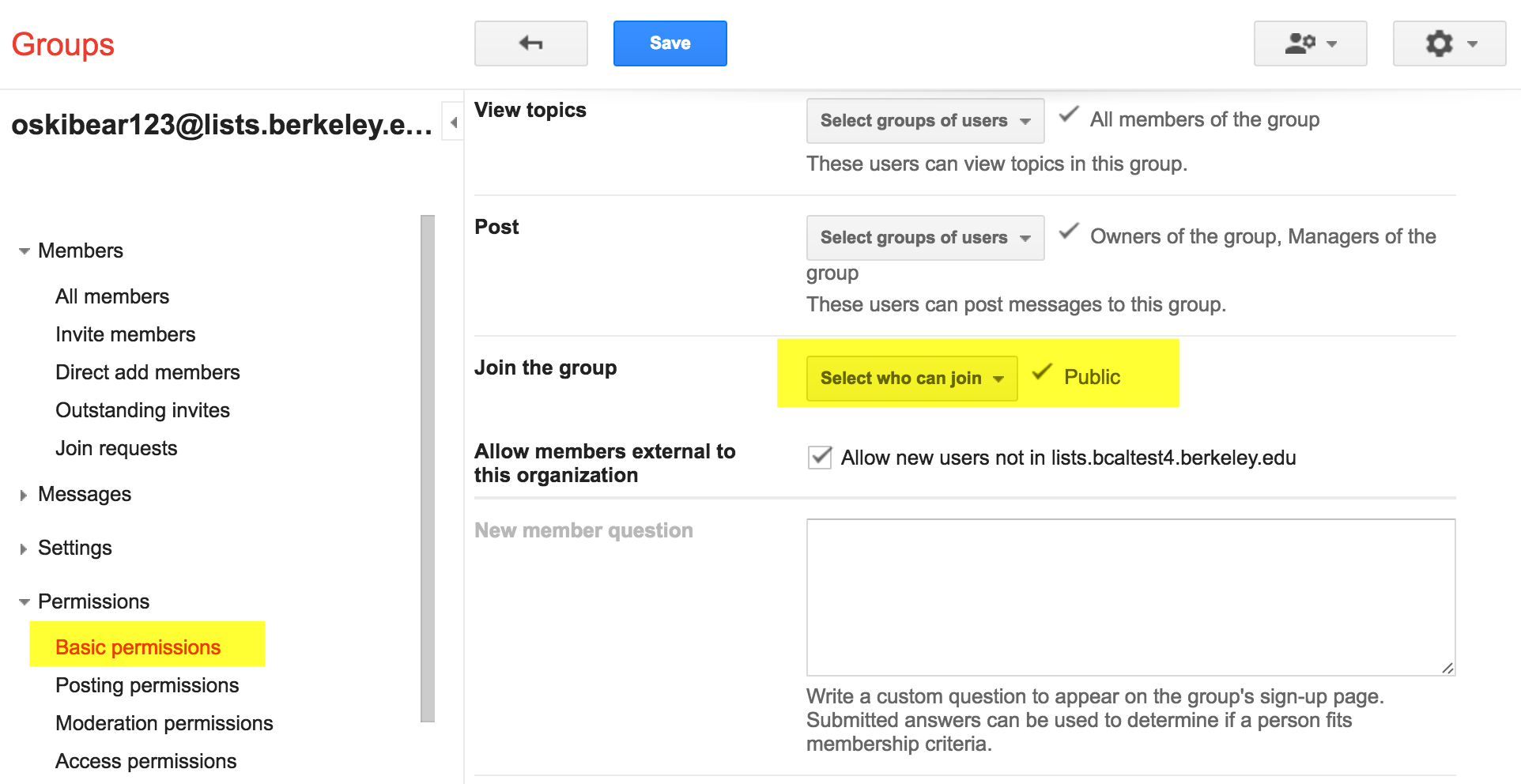 Permissions for Public List