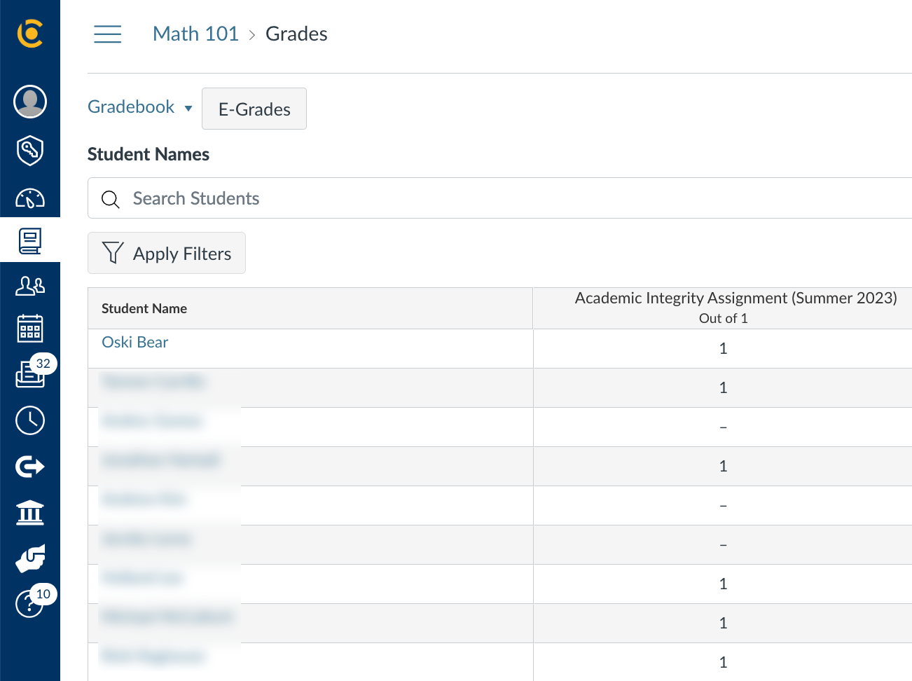 Academic Participation Project Assignment as Gradebook Column