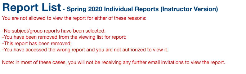 Screenshot of an error message that begins with "You are not allowed to view the report for either of these reasons..."