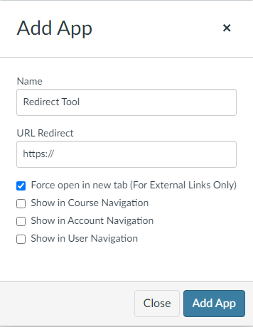 Screenshot of the Add App popup menu.
