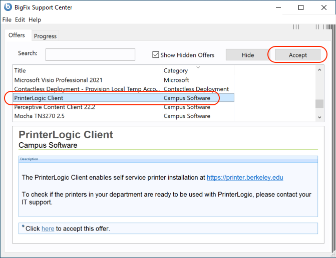 PrinterLogic Client BigFix Install