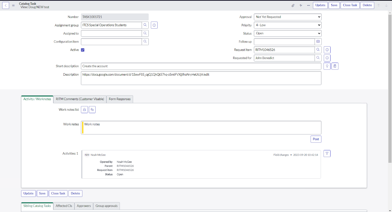 IT - New RITM Task view