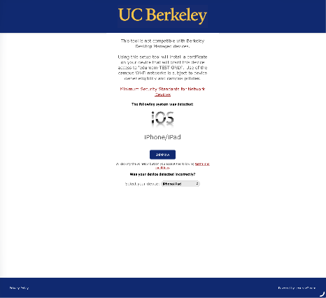 UC Berkeley SecureW2 Enrollment Login Page