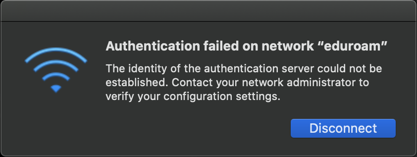 The identity of authentication server could not be established
