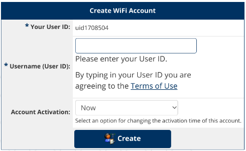 WiFi Keys Create Account Screen