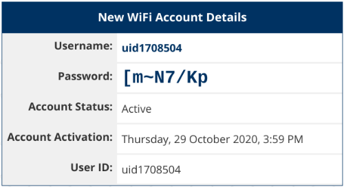 WiFi Keys Create Account Created Screen