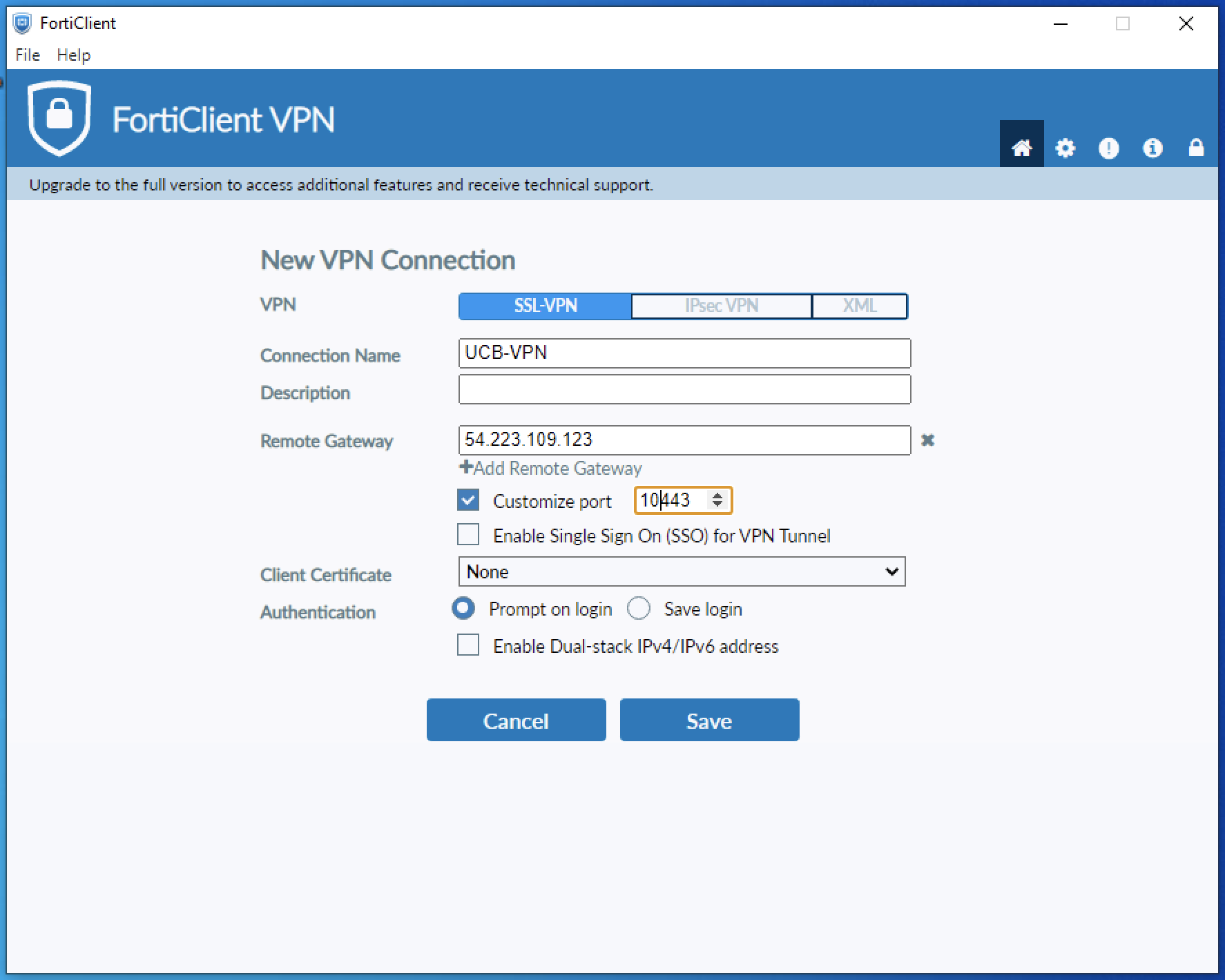 FortiClient Setup Screen