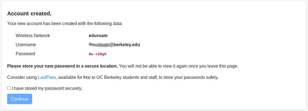 WiFi Keys New Account with Reminder To Use LastPass to Store Credentials