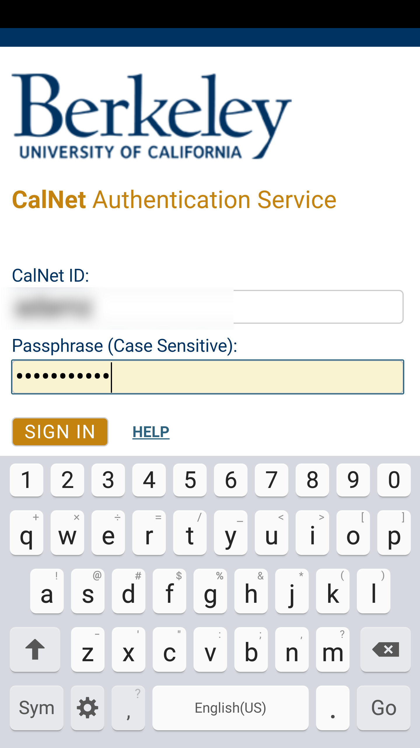 enter your calnet credentials