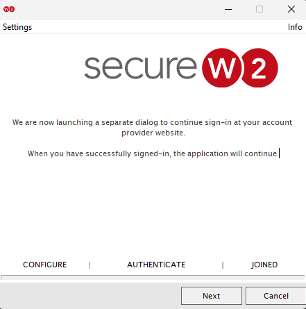 SecureW2 Installer Window