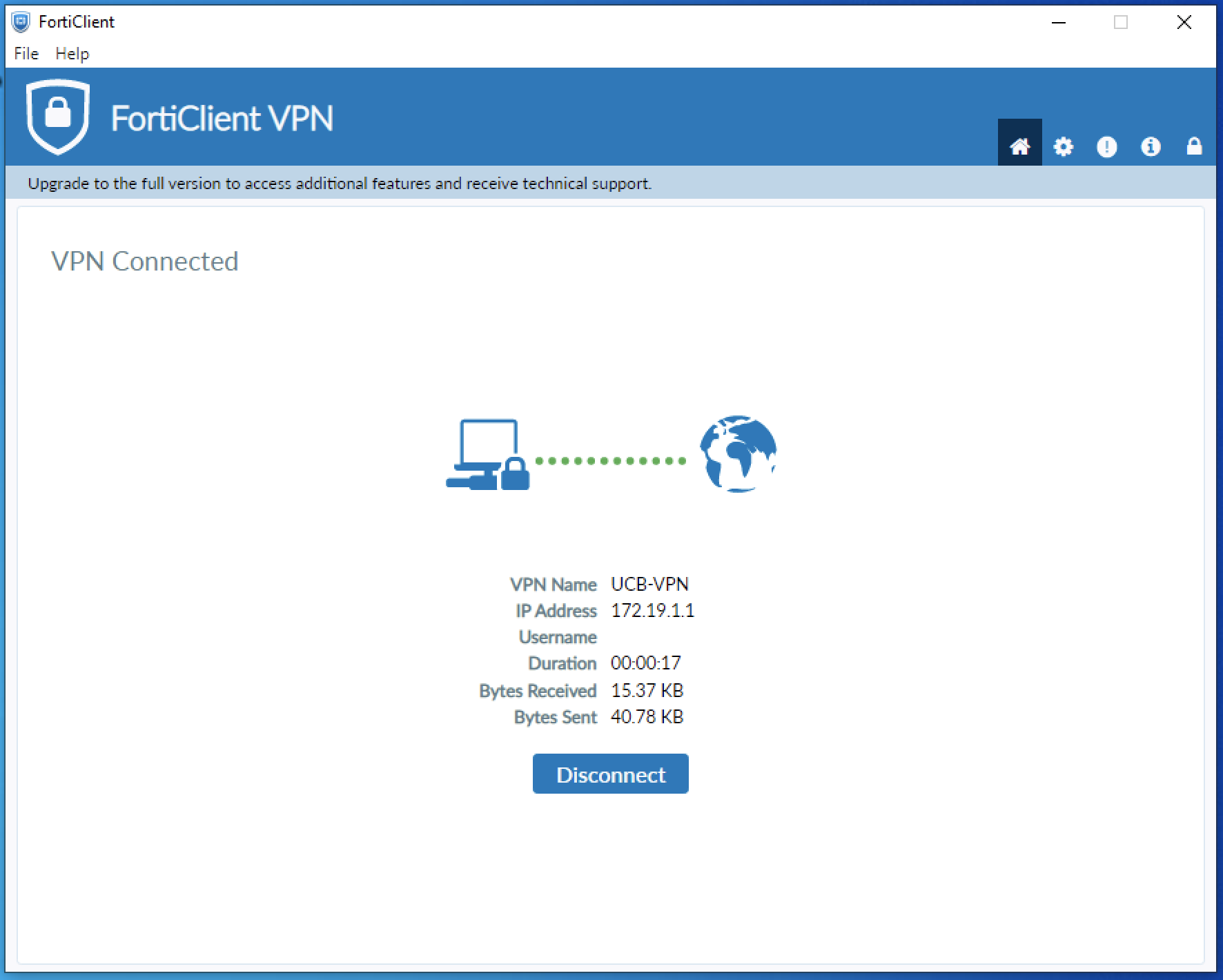 FortiClient Connected Status Screen