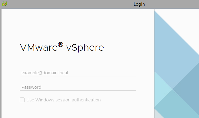 Screenshot of vsphere log in page
