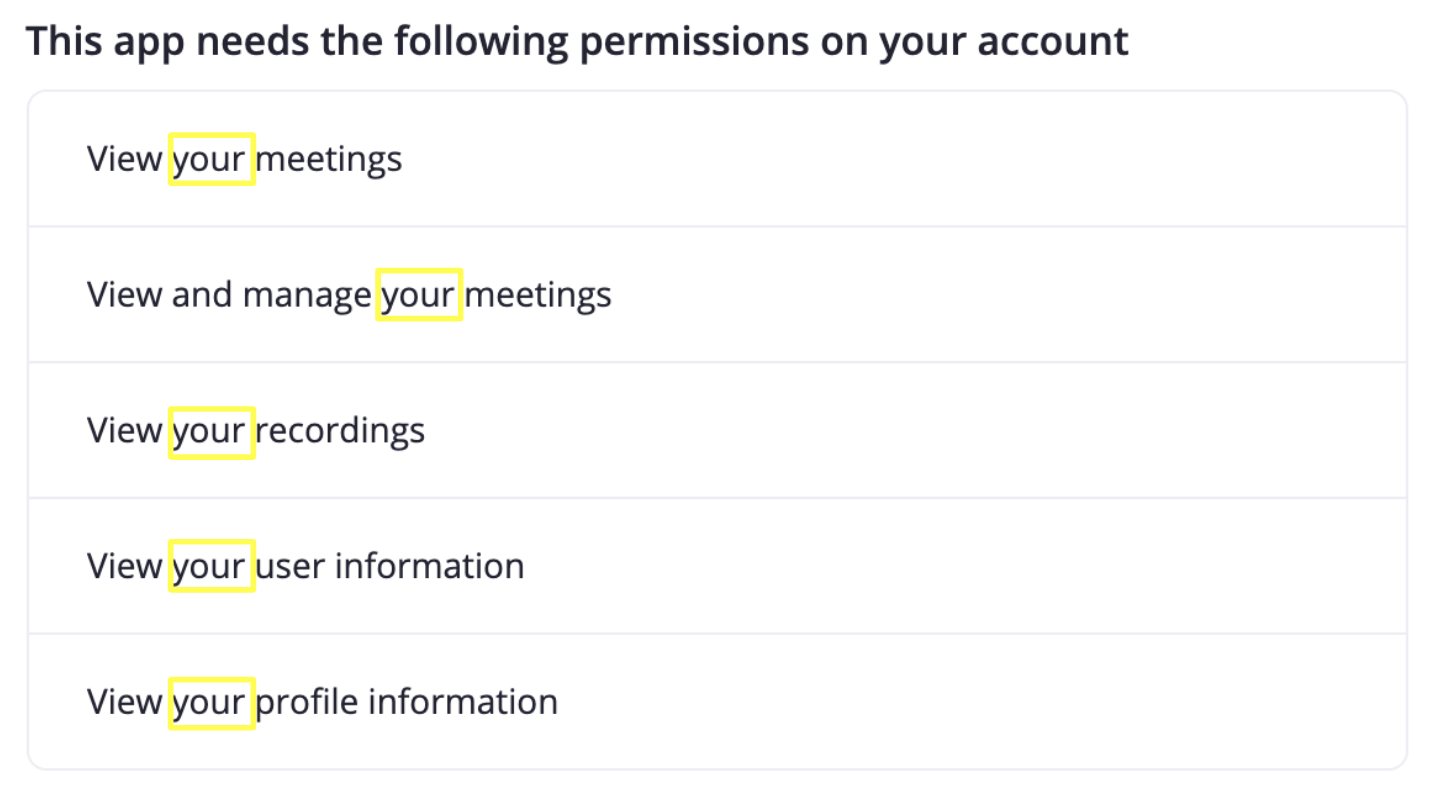 Otter Live Notes scopes and permissions