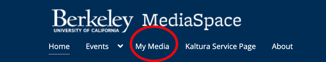 Top navigation bar in Mediaspace with "My Media" circled
