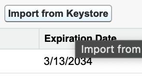 screenshot with the "Import from Keystore button"