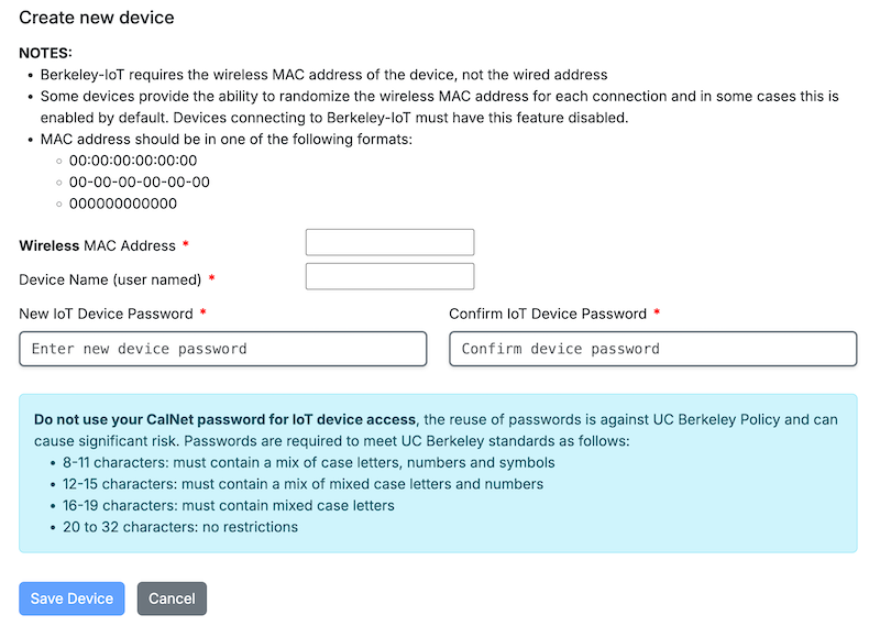 Berkeley-IoT Create Device Button
