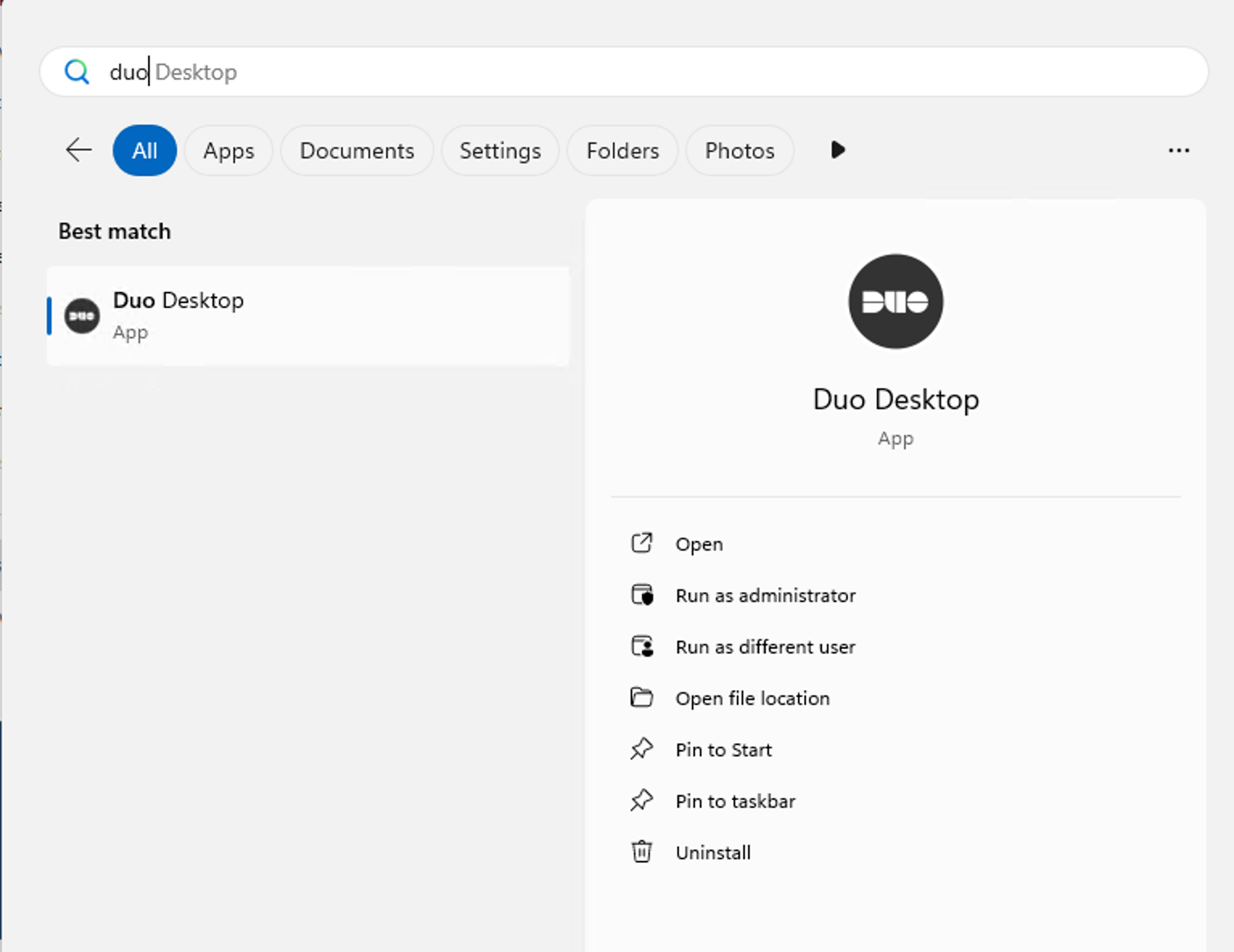 Search bar for Duo with Duo Desktop popping up