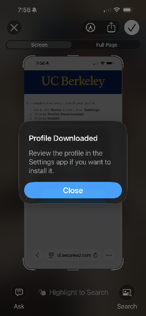 iOS SecureW2 Profile Downloaded