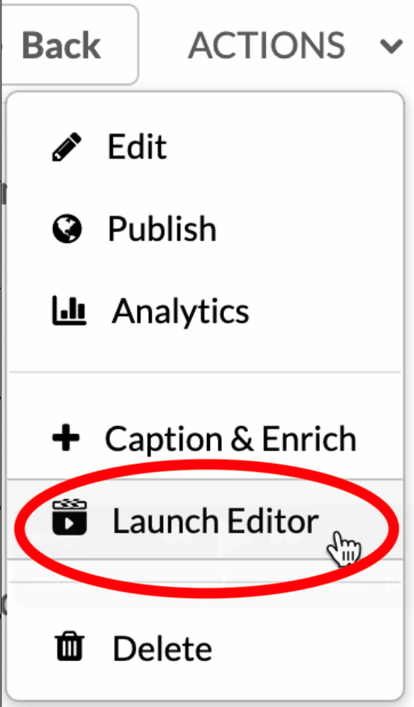 Screenshot showing selecting Launch Editor from Actions menu