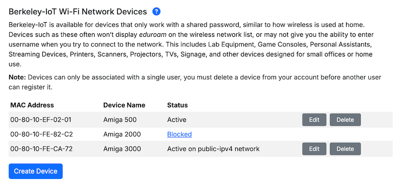 Berkeley-IoT Device List